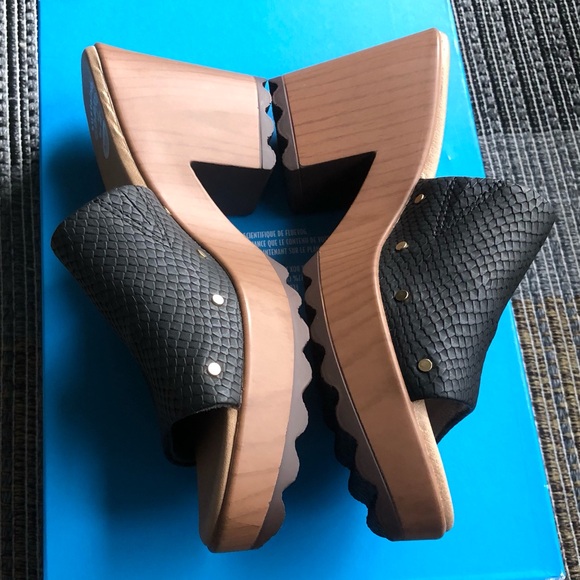 New Dr Scholls Wake Up Sandals platforms slides clogs black tan light shoes 7.5 - Picture 3 of 16